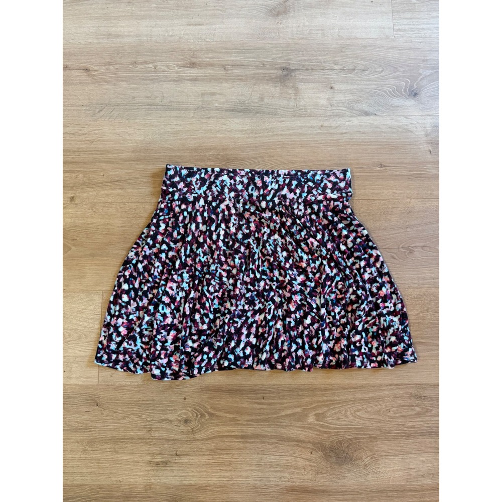 Decree Womens XL Mini Skirt Multi Color Abstract Print Rayon Stretch Flared